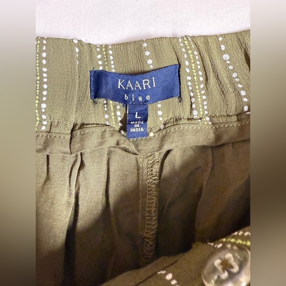 KAARI BLUE Olive green with white stripe wide leg pants size L - Picture 8 of 11